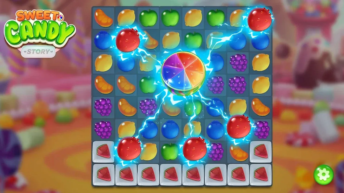Fruit Candy Blast board of fruit drops in the middle of a clear